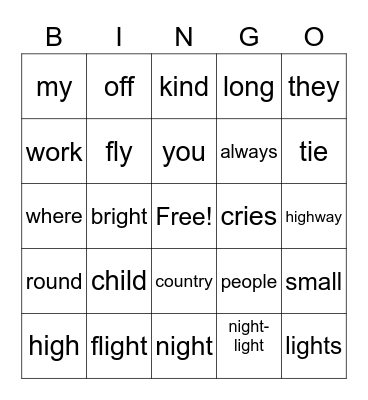 Spelling 1st grade Bingo Card