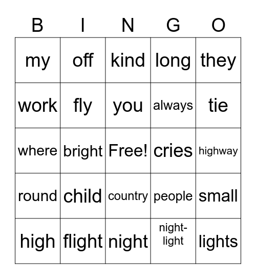 Spelling 1st grade Bingo Card