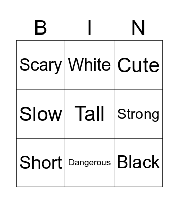 Adjectives Bingo Card