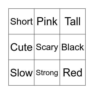 Adjectives Bingo Card