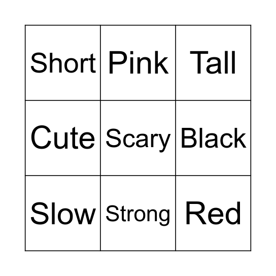 Adjectives Bingo Card