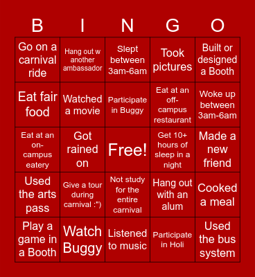 Carnival BINGO (4/6-4/10) Bingo Card