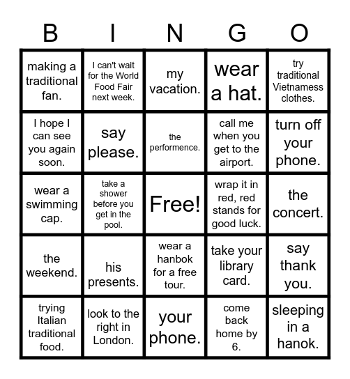 Lesson 2: Half a World Away Bingo Card