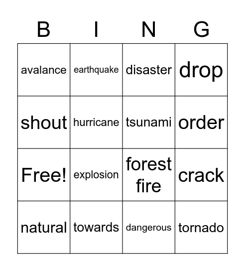 Vocabulary Unit 3 Bingo Card