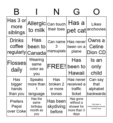 COMPLETE Bingo Card