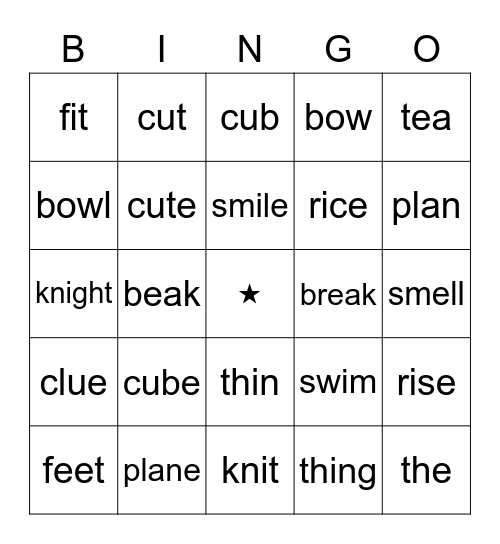 Vowel Review Bingo Card