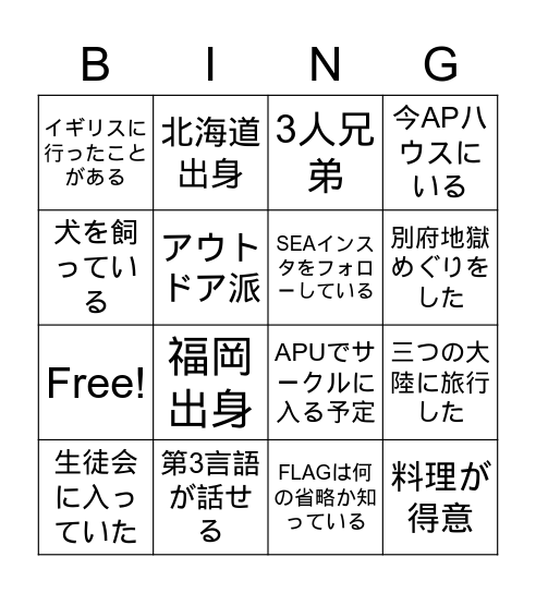 Student Exchange Cafe Bingo Card