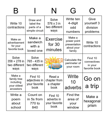 Summer Bingo Card