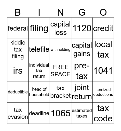 taxes Bingo Card