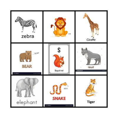 Animals Bingo Card