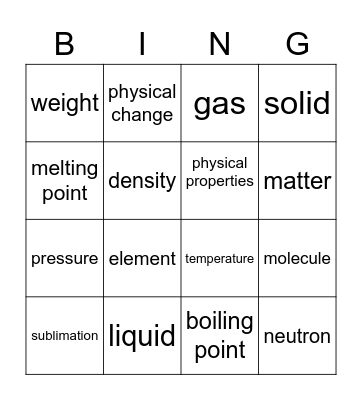Matter Bingo Card