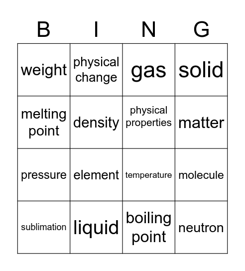 Matter Bingo Card