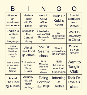 MSocSci 2022 - Farewell Bingo Card