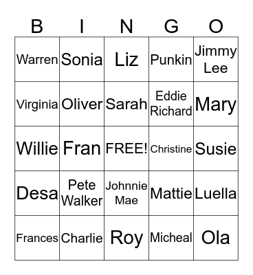 Ford-Dozier 2015 Bingo Card