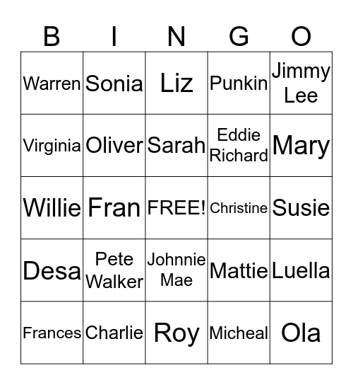 Ford-Dozier 2015 Bingo Card