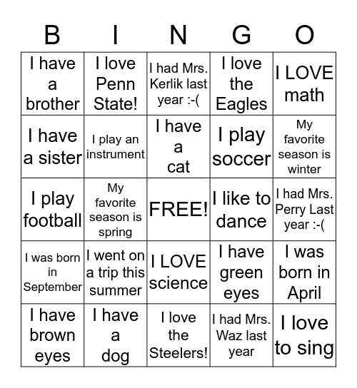 Room 9 BINGO! Bingo Card
