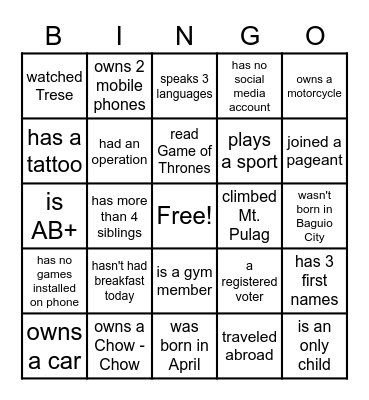 Find someone who... Bingo Card
