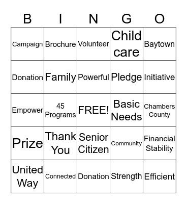 2015-2016 United Way Campaign Bingo Card