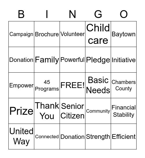 2015-2016 United Way Campaign Bingo Card