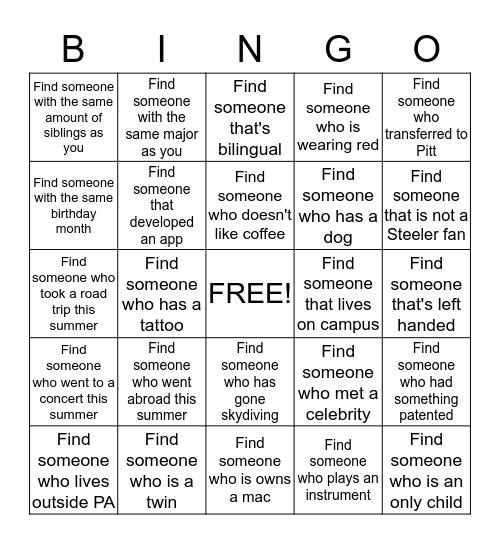 Ice Breaker Bingo  Bingo Card