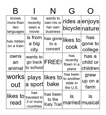 ESL Social Bingo - Find someone who... Bingo Card