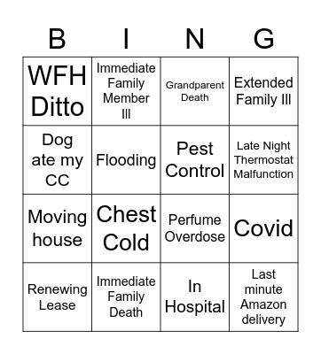 Excuse Bingo Card