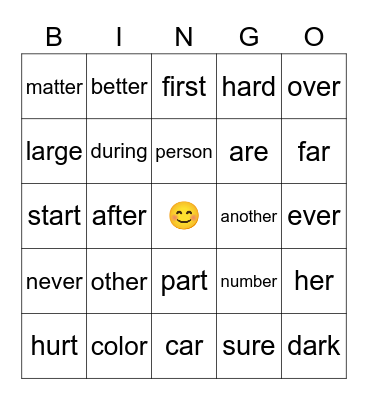 ar / er Bingo Card