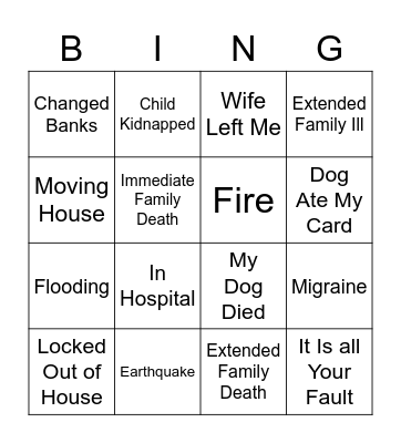 Excuse Bingo Card