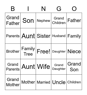 Family Bingo Card