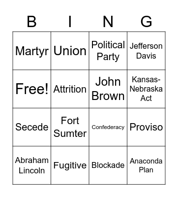 Civil War Review 1 Bingo Card