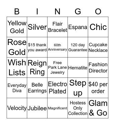 Park Lane Blingo Bingo Card