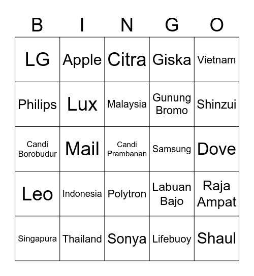 Bingonya Gianna Bingo Card