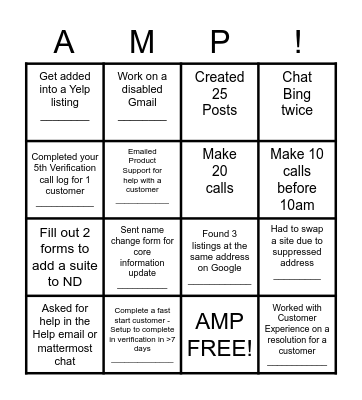 Verification Bingo Card