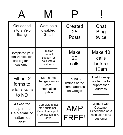 Verification Bingo Card