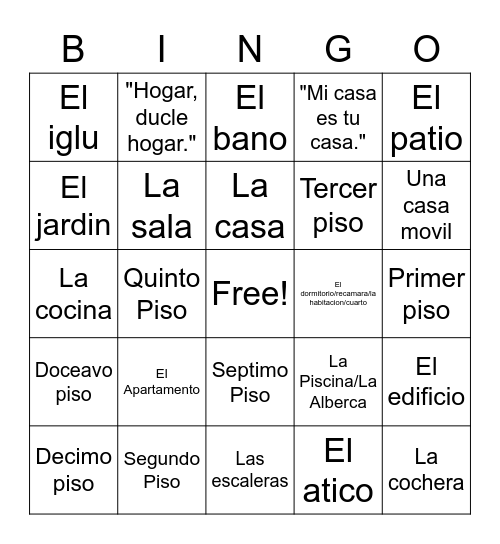 La Casa Bingo Card