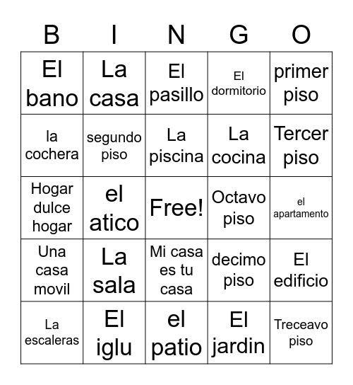 La Casa Bingo Card