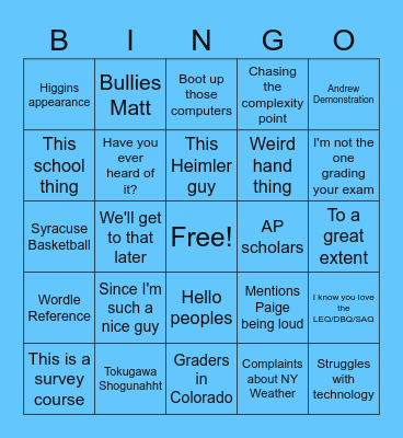 Mr. Merrill Bingo Card