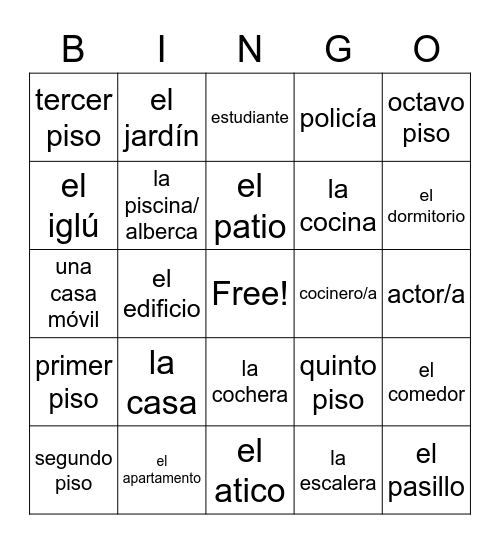 La Casa Bingo Card