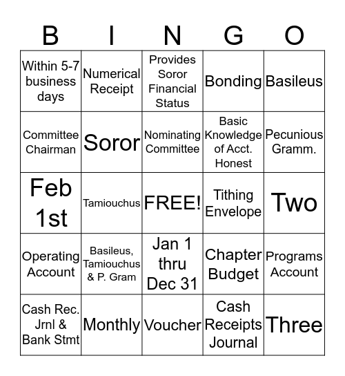 Theta Omicron Omega Finance Bingo Card