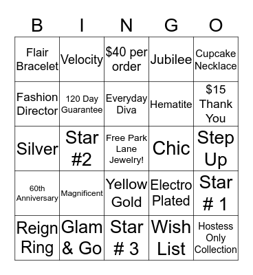 Park Lane Blingo Bingo Card