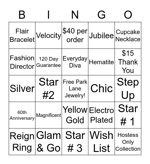 Park Lane Blingo Bingo Card