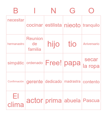 la familia Bingo Card