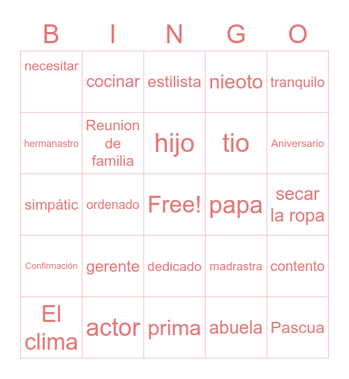 la familia Bingo Card