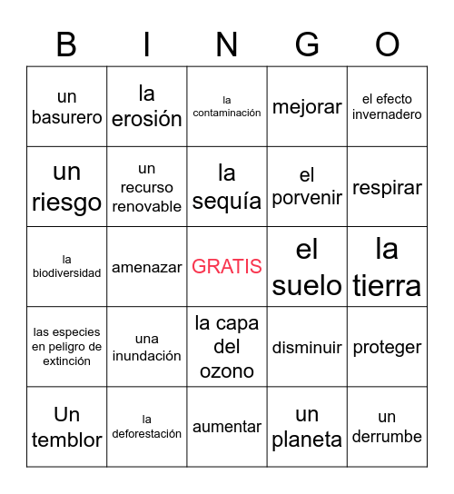 Ch. 3.1--Vocabulario (parte I) Bingo Card