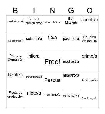 La Family Bingo Card