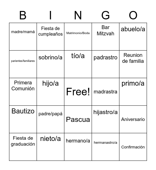 La Family Bingo Card