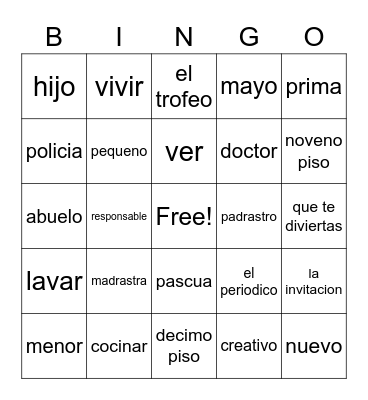 La familia Bingo Card