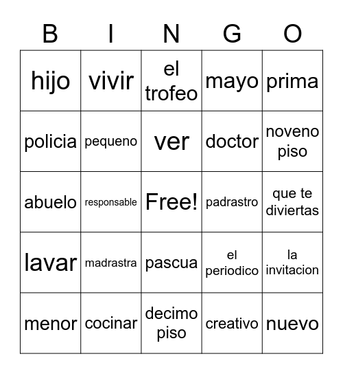 La familia Bingo Card