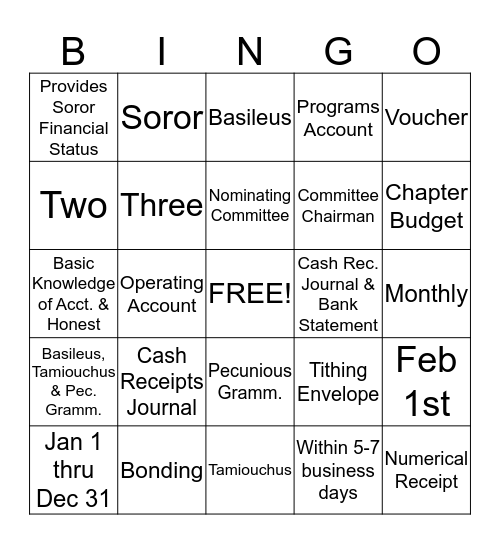 Theta Omicron Omega Finance Bingo Card