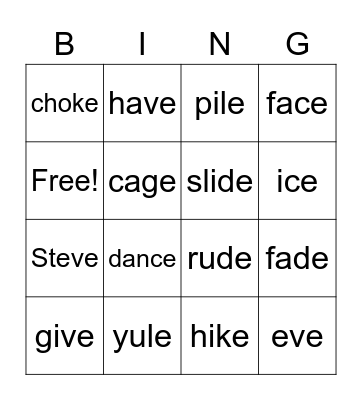V_E WORDS Bingo Card